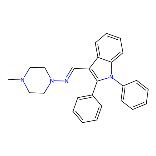 (E)-N-((1,2-diphenyl-1H-indol-3-yl)methylene)-4-methylpiperazin-1-amine structure