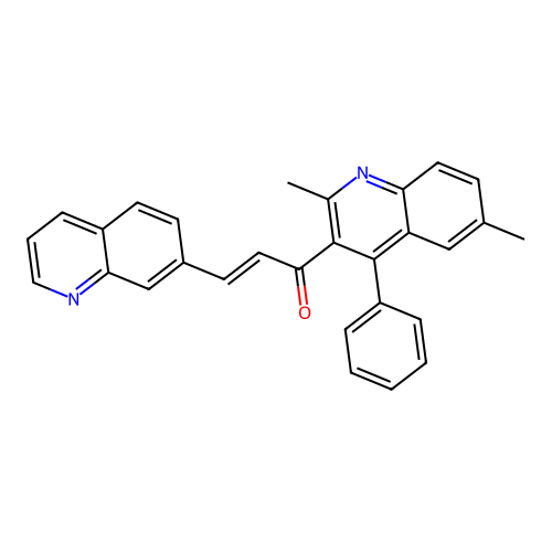 (E)-1-(2,6-dimethyl-4-phenylquinolin-3-yl)-3-quinolin-7-ylprop-2-en-1-one structure