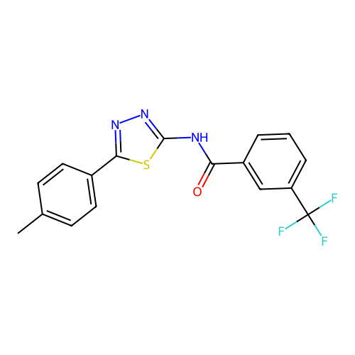 N-[5-(4-methylphenyl)-1,3,4-thiadiazol-2-yl]-3-(trifluoromethyl)benzamide structure