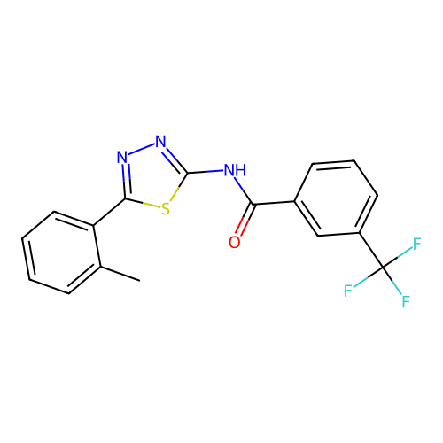 N-[5-(2-methylphenyl)-1,3,4-thiadiazol-2-yl]-3-(trifluoromethyl)benzamide structure