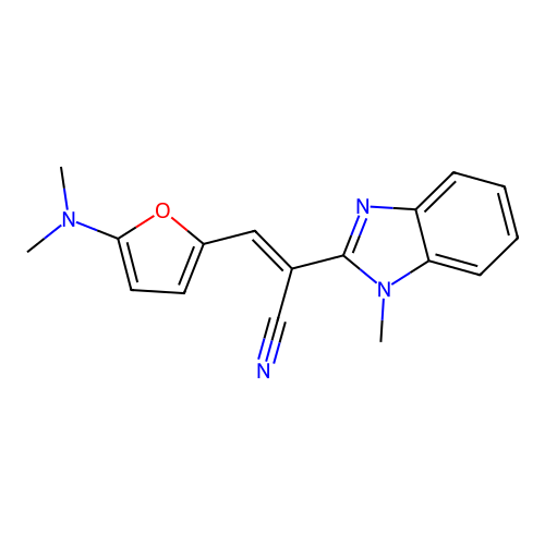 (2E)-3-[5-(dimethylamino)furan-2-yl]-2-(1-methyl-1H-1,3-benzodiazol-2-yl)prop-2-enenitrile structure