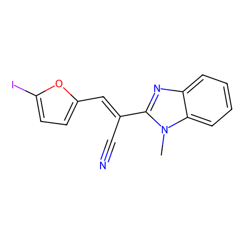 (E)-3-(5-iodofuran-2-yl)-2-(1-methylbenzimidazol-2-yl)prop-2-enenitrile structure