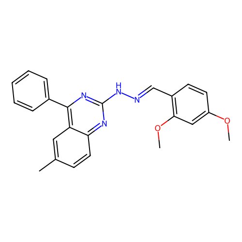 (E)-2-(2-(2,4-dimethoxybenzylidene)hydrazinyl)-6-methyl-4-phenylquinazoline structure