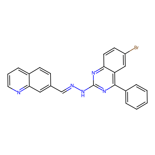 (E)-6-bromo-4-phenyl-2-(2-(quinolin-7-ylmethylene)hydrazinyl)quinazoline structure