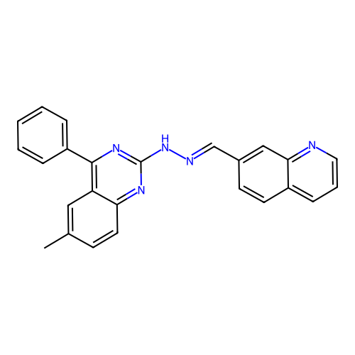 (E)-6-methyl-4-phenyl-2-(2-(quinolin-7-ylmethylene)hydrazinyl)quinazoline structure