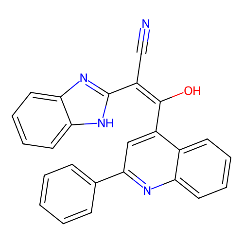 2-(1H-benzimidazol-2-yl)-3-hydroxy-3-(2-phenylquinolin-4-yl)prop-2-enenitrile structure
