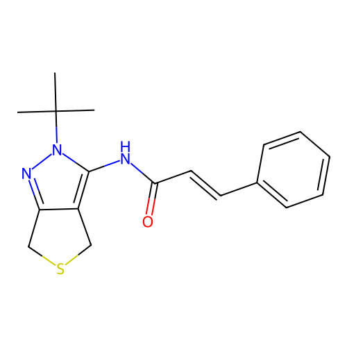 (E)-N-(2-tert-butyl-4,6-dihydrothieno[3,4-c]pyrazol-3-yl)-3-phenylprop-2-enamide structure