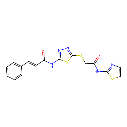 N-(5-((2-oxo-2-(thiazol-2-ylamino)ethyl)thio)-1,3,4-thiadiazol-2-yl)cinnamamide structure