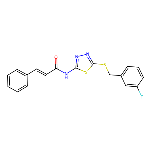 N-(5-((3-fluorobenzyl)thio)-1,3,4-thiadiazol-2-yl)cinnamamide structure