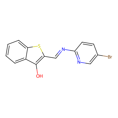 2-{(E)-[(5-bromopyridin-2-yl)imino]methyl}-1-benzothiophene-3-ol structure