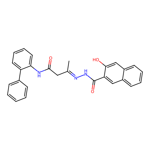 (3E)-N-(biphenyl-2-yl)-3-{2-[(3-hydroxynaphthalen-2-yl)carbonyl]hydrazinylidene}butanamide structure
