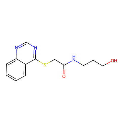 N-(3-hydroxypropyl)-2-(quinazolin-4-ylsulfanyl)acetamide structure