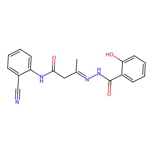 (3E)-N-(2-cyanophenyl)-3-{2-[(2-hydroxyphenyl)carbonyl]hydrazinylidene}butanamide structure
