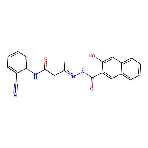 (3E)-N-(2-cyanophenyl)-3-{2-[(3-hydroxynaphthalen-2-yl)carbonyl]hydrazinylidene}butanamide structure