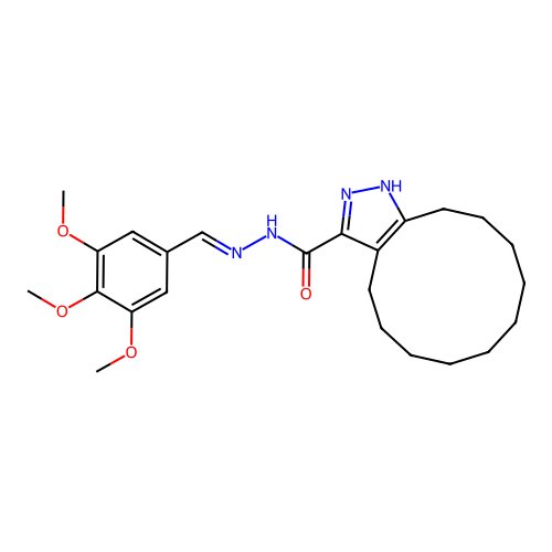 (E)-N'-(3,4,5-trimethoxybenzylidene)-4,5,6,7,8,9,10,11,12,13-decahydro-1H-cyclododeca[c]pyrazole-3-carbohydrazide structure