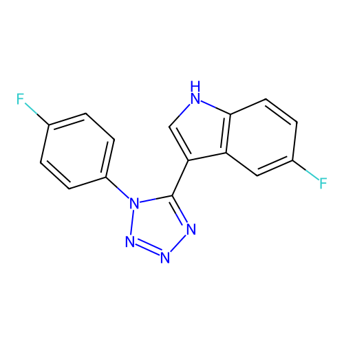 5-fluoro-3-[1-(4-fluorophenyl)-1H-tetraazol-5-yl]-1H-indole structure