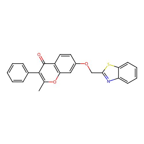 7-(benzo[d]thiazol-2-ylmethoxy)-2-methyl-3-phenyl-4H-chromen-4-one structure
