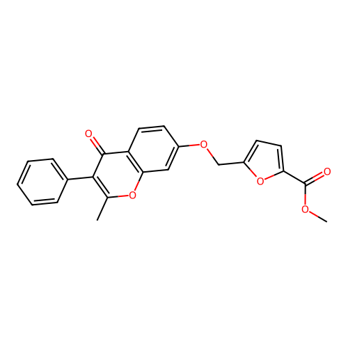 methyl 5-(((2-methyl-4-oxo-3-phenyl-4H-chromen-7-yl)oxy)methyl)furan-2-carboxylate structure