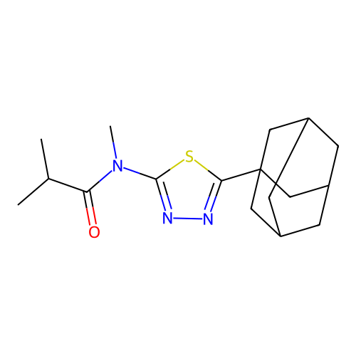 N-[5-(1-adamantyl)-1,3,4-thiadiazol-2-yl]-N,2-dimethylpropanamide structure
