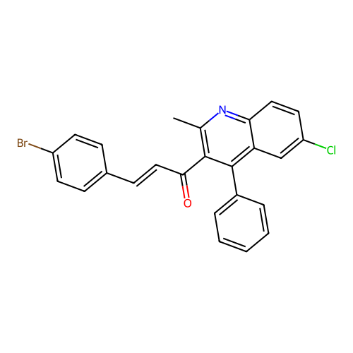 (E)-3-(4-bromophenyl)-1-(6-chloro-2-methyl-4-phenylquinolin-3-yl)prop-2-en-1-one structure