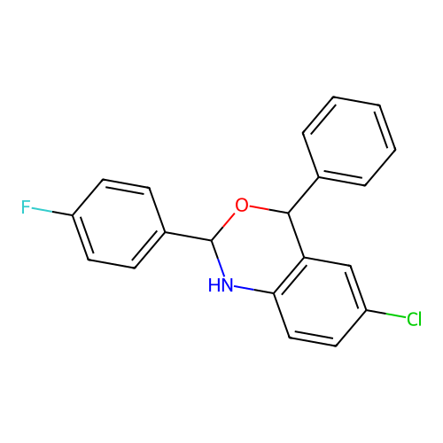 6-chloro-2-(4-fluorophenyl)-4-phenyl-1,4-dihydro-2H-3,1-benzoxazine structure