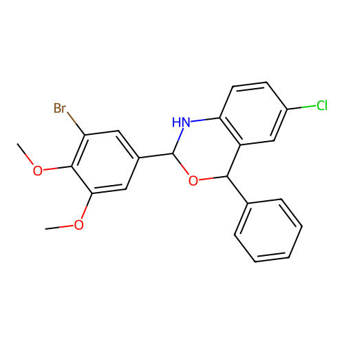 2-(3-bromo-4,5-dimethoxyphenyl)-6-chloro-4-phenyl-2,4-dihydro-1H-3,1-benzoxazine structure