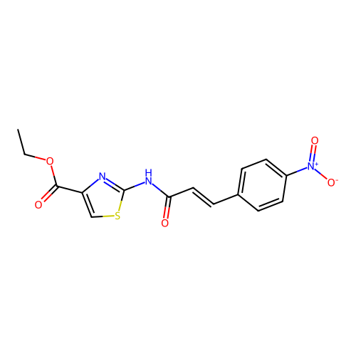 (E)-ethyl 2-(3-(4-nitrophenyl)acrylamido)thiazole-4-carboxylate structure