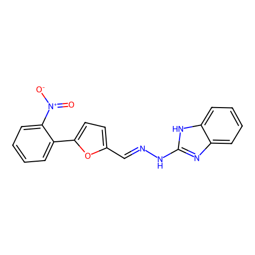 2-[(2E)-2-{[5-(2-nitrophenyl)furan-2-yl]methylidene}hydrazinyl]-1H-benzimidazole structure