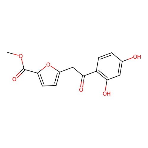 Methyl 5-[2-(2,4-dihydroxyphenyl)-2-oxoethyl]furan-2-carboxylate structure