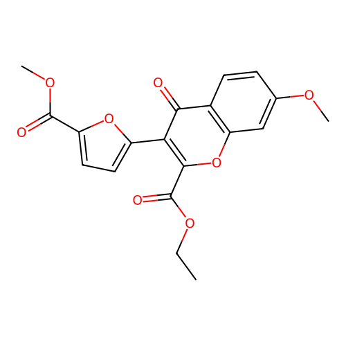 ethyl 7-methoxy-3-(5-(methoxycarbonyl)furan-2-yl)-4-oxo-4H-chromene-2-carboxylate structure
