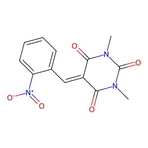 1,3-dimethyl-5-(2-nitrobenzylidene)pyrimidine-2,4,6(1H,3H,5H)-trione structure