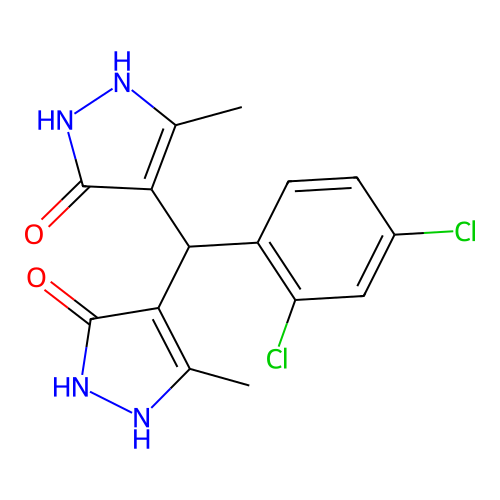 4,4'-((2,4-dichlorophenyl)methylene)bis(3-methyl-1H-pyrazol-5-ol) structure