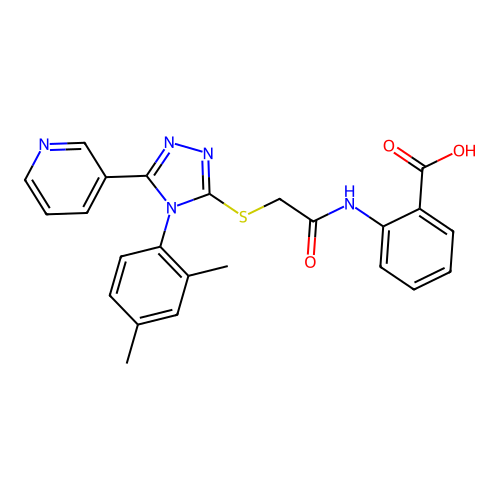 2-(2-{[4-(2,4-dimethylphenyl)-5-(pyridin-3-yl)-4H-1,2,4-triazol-3-yl]sulfanyl}acetamido)benzoic acid structure
