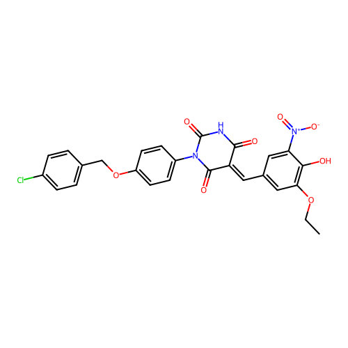 1-[4-[(4-Chlorophenyl)methoxy]phenyl]-5-[(3-ethoxy-4-hydroxy-5-nitrophenyl)methylene]-2,4,6(1H,3H,5H)-pyrimidinetrione structure
