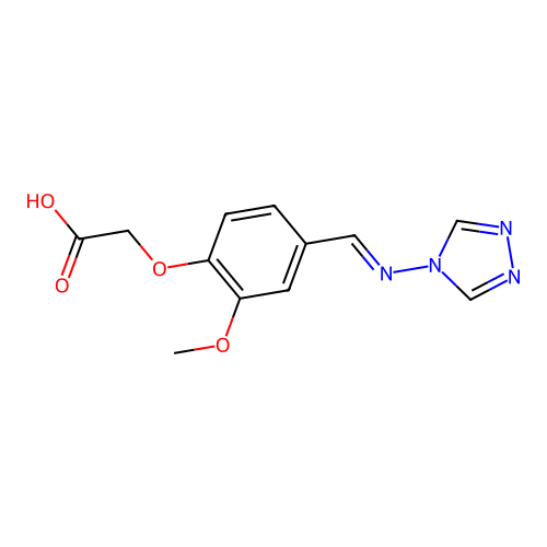 {2-methoxy-4-[(E)-(4H-1,2,4-triazol-4-ylimino)methyl]phenoxy}acetic acid structure