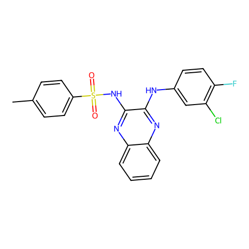 N-(3-((3-chloro-4-fluorophenyl)amino)quinoxalin-2-yl)-4-methylbenzenesulfonamide structure