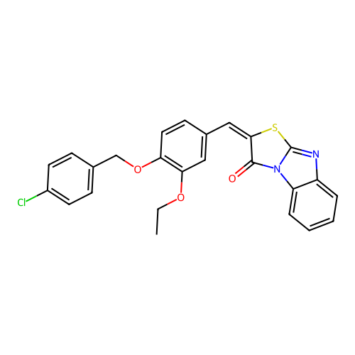 (E)-2-(4-((4-chlorobenzyl)oxy)-3-ethoxybenzylidene)benzo[4,5]imidazo[2,1-b]thiazol-3(2H)-one structure
