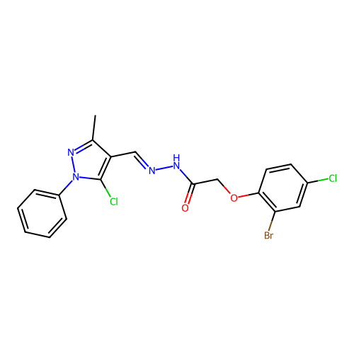 (E)-2-(2-bromo-4-chlorophenoxy)-N'-((5-chloro-3-methyl-1-phenyl-1H-pyrazol-4-yl)methylene)acetohydrazide structure