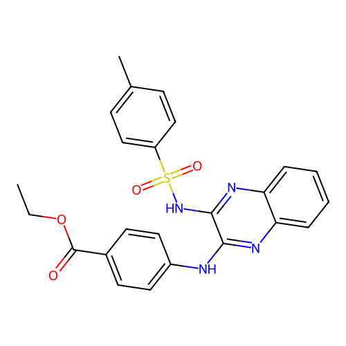 Ethyl 4-[(3-{[(4-methylphenyl)sulfonyl]amino}quinoxalin-2-yl)amino]benzoate structure