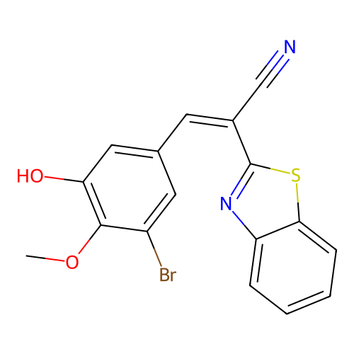 (2Z)-2-(1,3-benzothiazol-2-yl)-3-(3-bromo-5-hydroxy-4-methoxyphenyl)prop-2-enenitrile structure