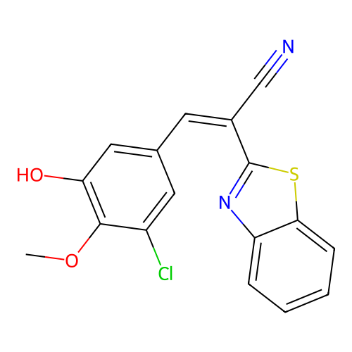 (2Z)-2-(1,3-benzothiazol-2-yl)-3-(3-chloro-5-hydroxy-4-methoxyphenyl)prop-2-enenitrile structure