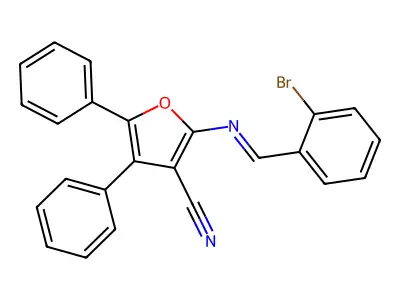 2-[(E)-(o-bromophenyl)methyleneamino]-4,5-diphenyl-3-furonitrile structure