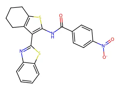 N-[3-(1,3-benzothiazol-2-yl)-4,5,6,7-tetrahydro-1-benzothiophen-2-yl]-4-nitrobenzamide structure