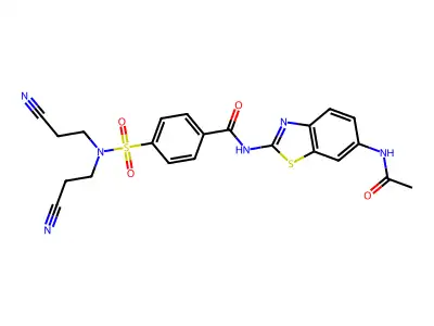 N-(6-acetamidobenzo[d]thiazol-2-yl)-4-(N,N-bis(2-cyanoethyl)sulfamoyl)benzamide structure