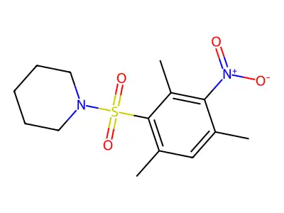 1-((2,4,6-Trimethyl-3-nitrophenyl)sulfonyl)piperidine structure