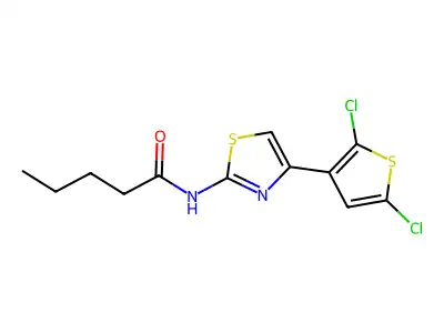 N-(4-(2,5-dichlorothiophen-3-yl)thiazol-2-yl)pentanamide structure