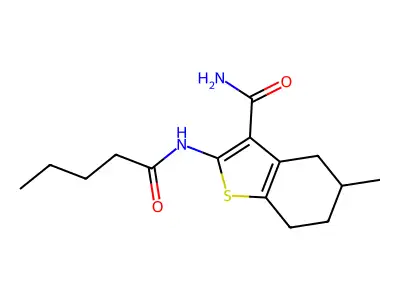 5-Methyl-2-pentanamido-4,5,6,7-tetrahydrobenzo[b]thiophene-3-carboxamide structure