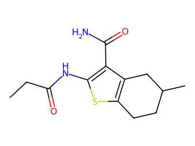 5-Methyl-2-propionamido-4,5,6,7-tetrahydrobenzo[b]thiophene-3-carboxamide structure