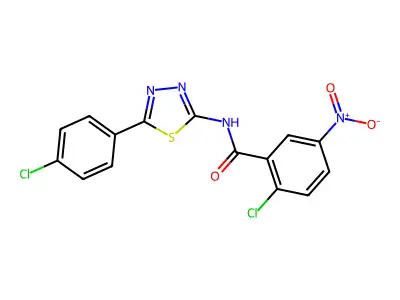 2-chloro-N-[5-(4-chlorophenyl)-1,3,4-thiadiazol-2-yl]-5-nitrobenzamide structure