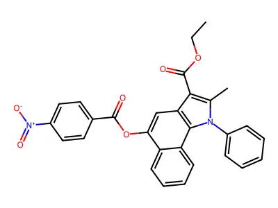 ethyl 2-methyl-5-((4-nitrobenzoyl)oxy)-1-phenyl-1H-benzo[g]indole-3-carboxylate structure